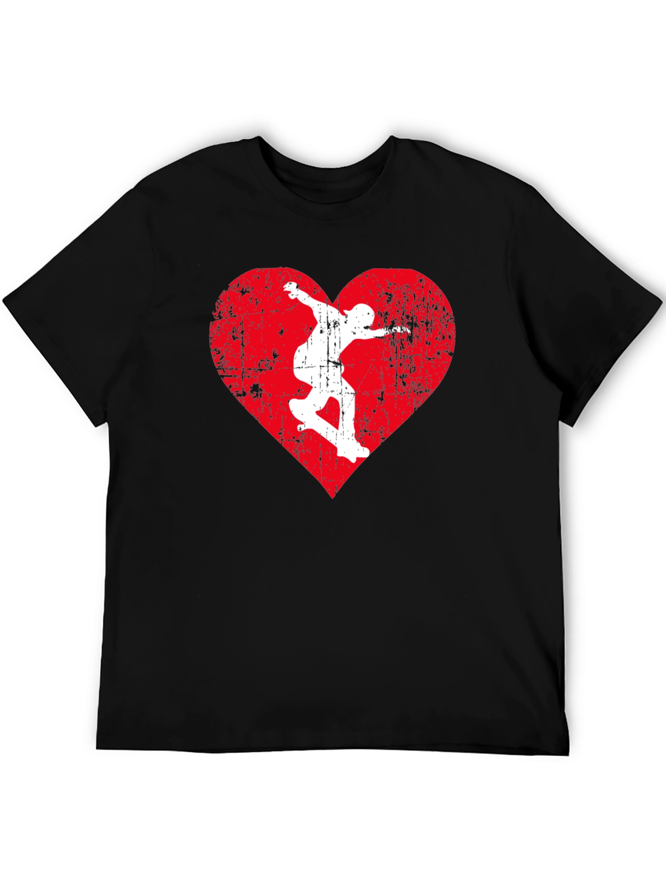 Skateboarding Heart Graphic Tee - Black Cotton