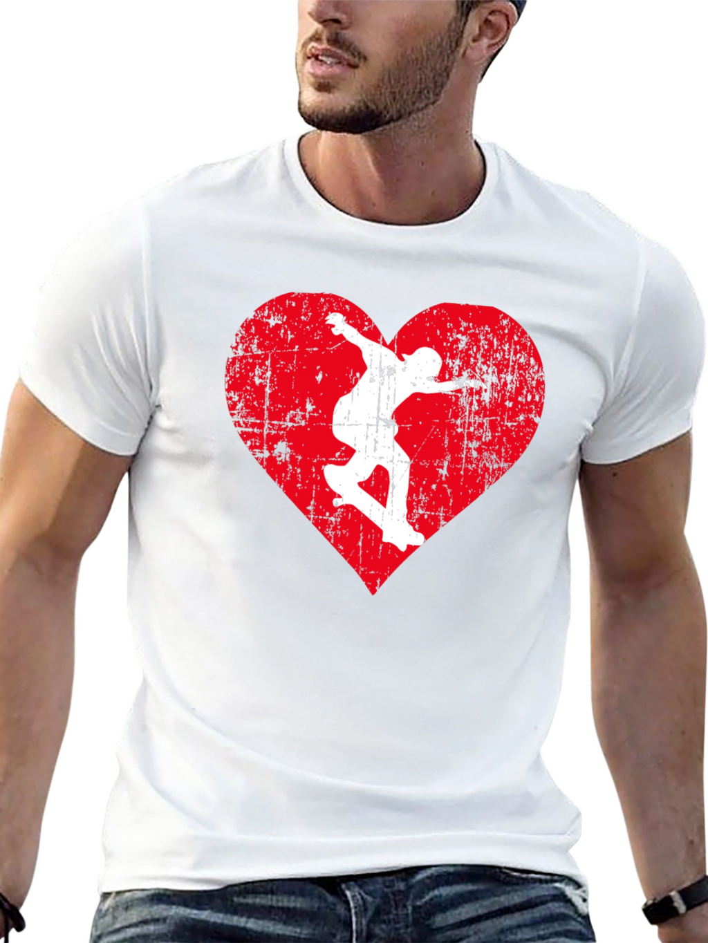 Skateboarding Heart Graphic Tee - Black Cotton