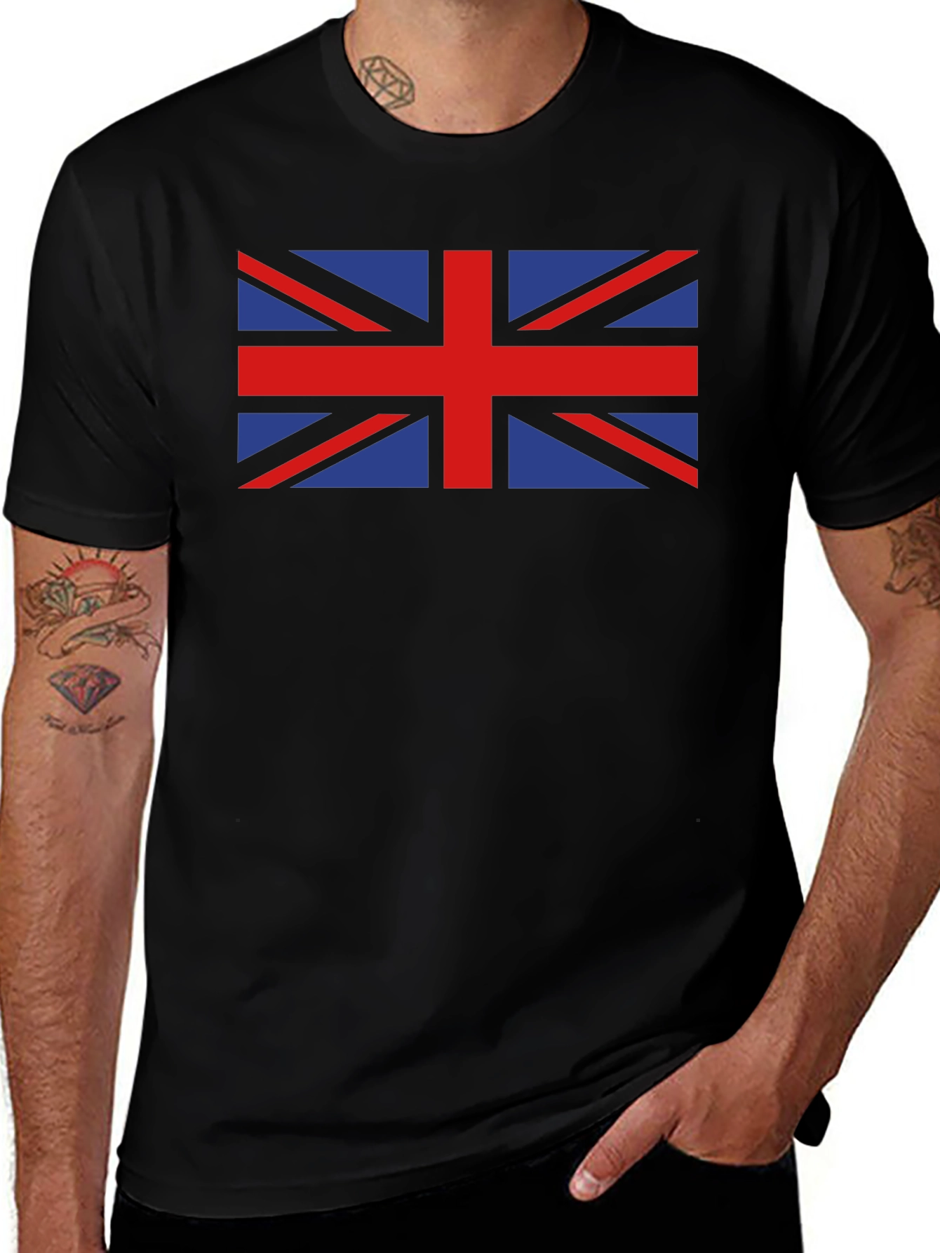 British Flag Graphic Tee - Black Crew Neck T-Shirt