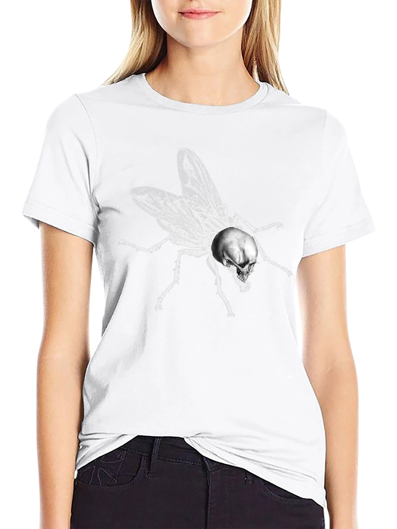 Skull Fly Graphic Tee - Black Cotton T-Shirt
