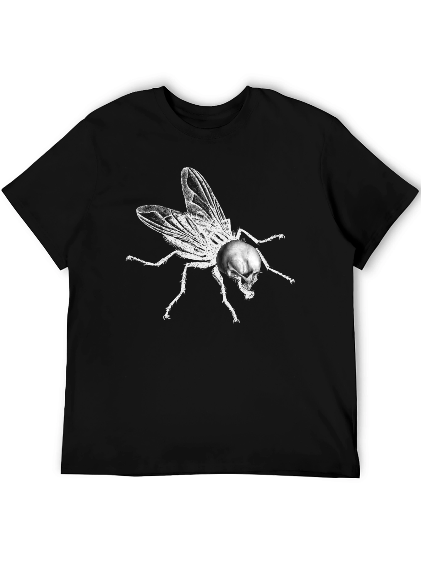 Skull Fly Graphic Tee - Black Cotton T-Shirt