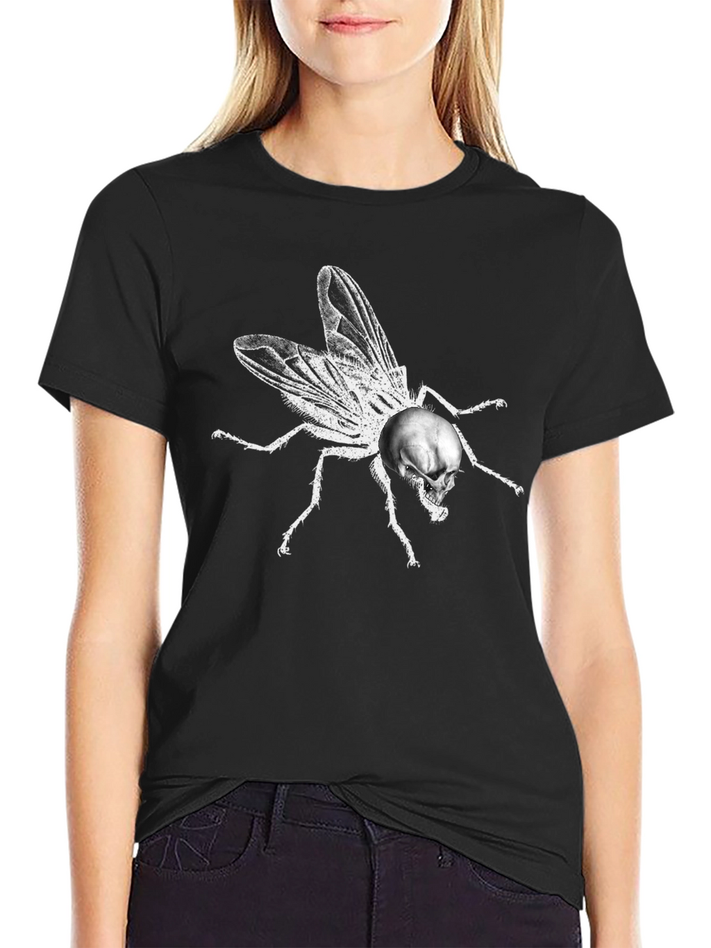Skull Fly Graphic Tee - Black Cotton T-Shirt