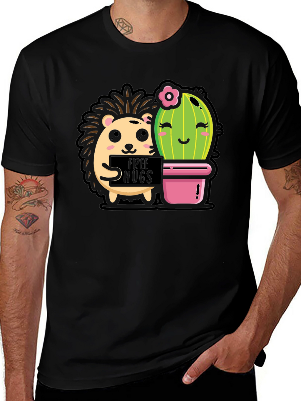 Cute Hedgehog & Cactus Hugs T-Shirt