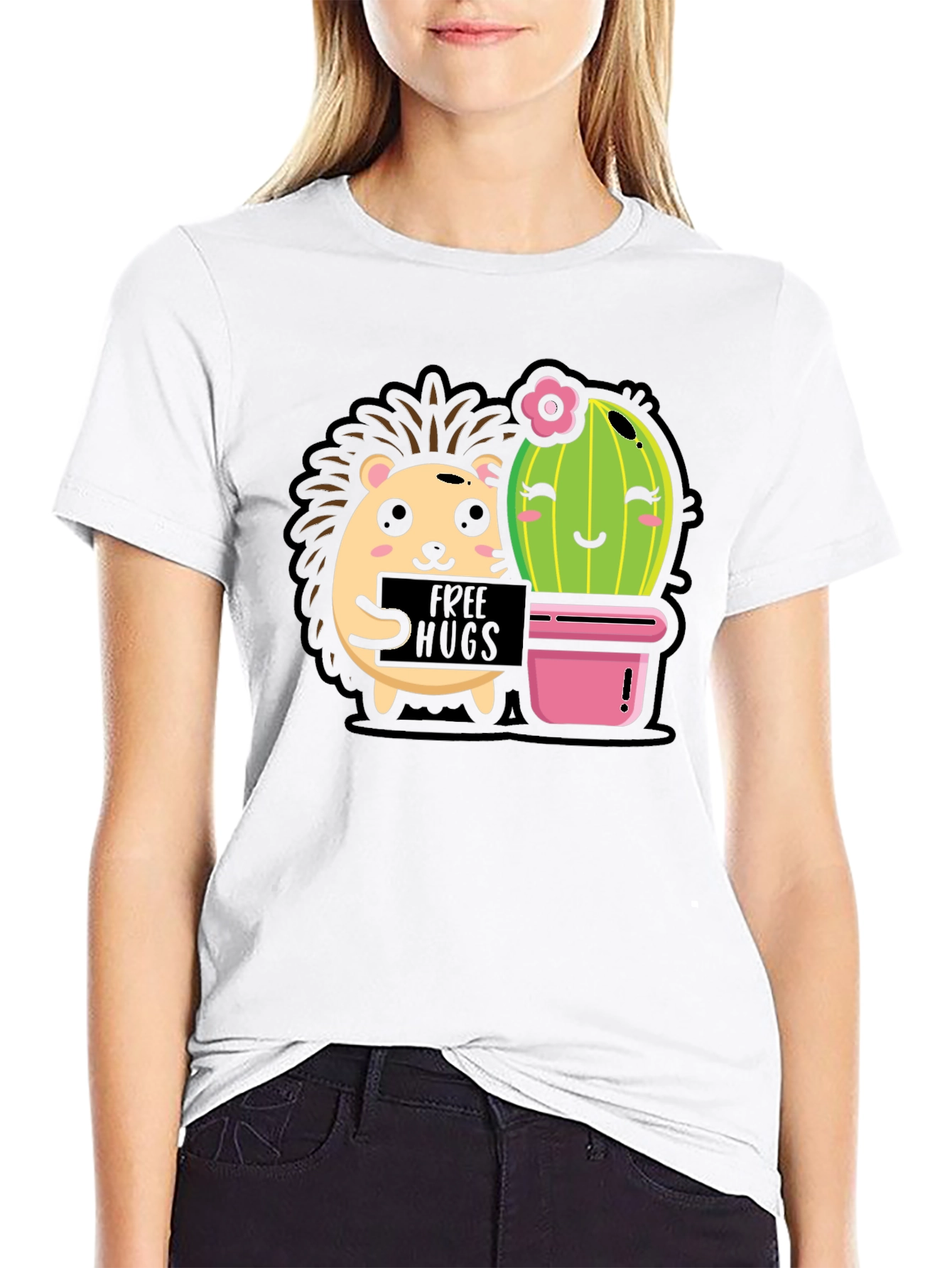 Cute Hedgehog & Cactus Hugs T-Shirt