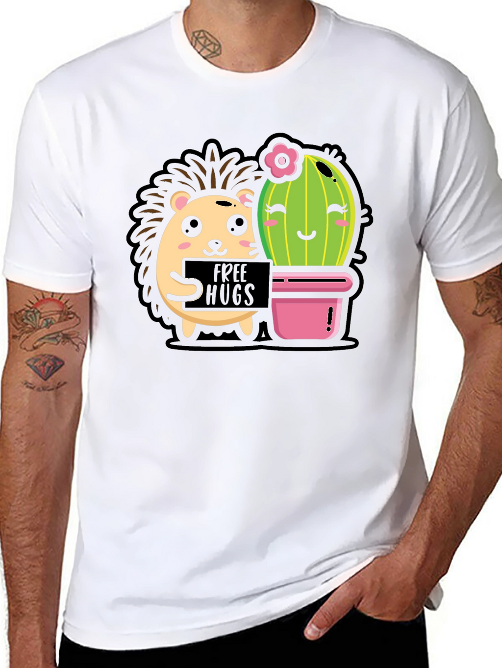 Cute Hedgehog & Cactus Hugs T-Shirt
