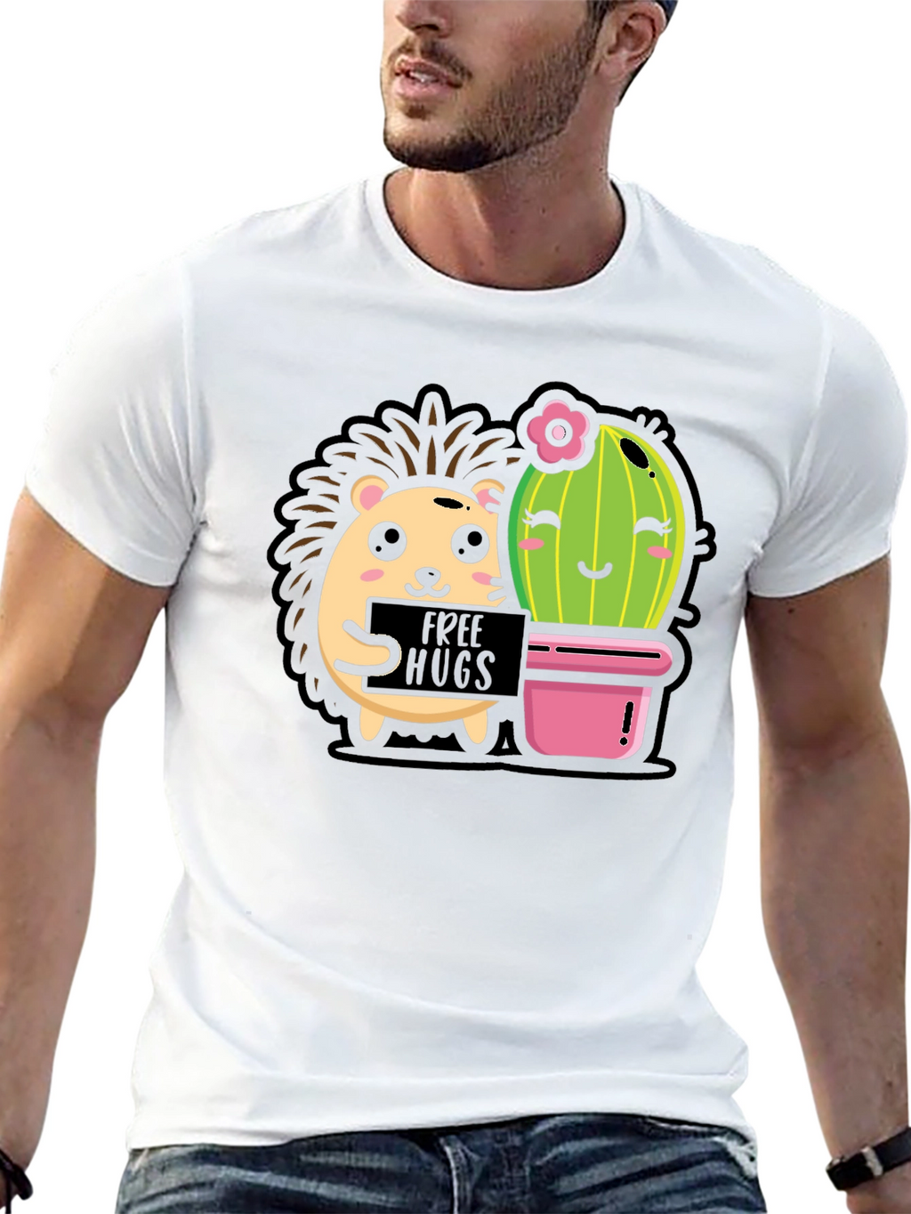 Cute Hedgehog & Cactus Hugs T-Shirt