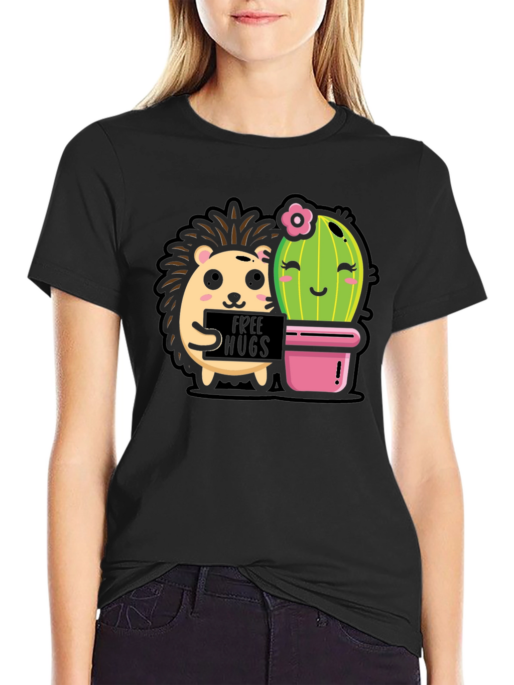 Cute Hedgehog & Cactus Hugs T-Shirt