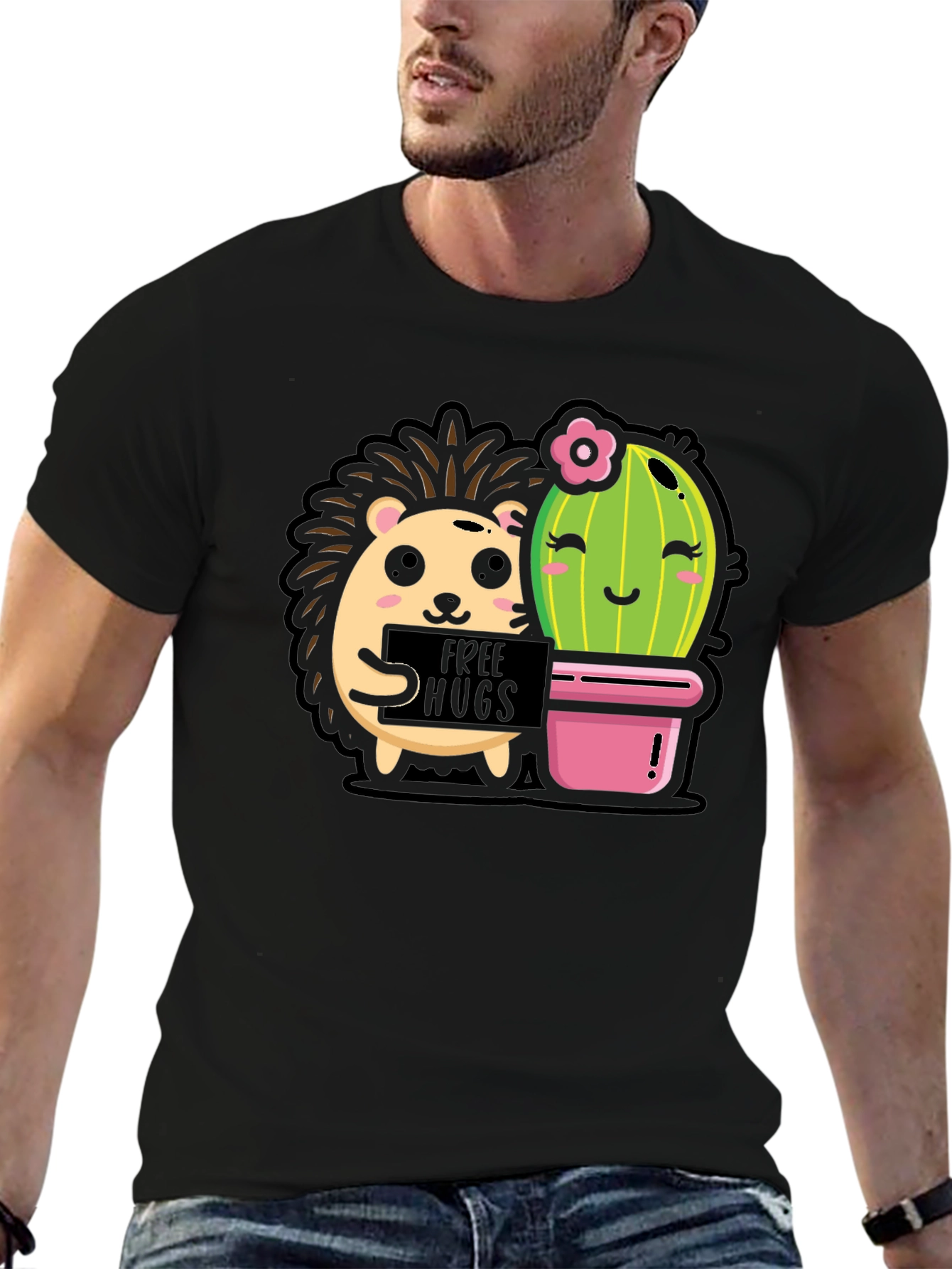 Cute Hedgehog & Cactus Hugs T-Shirt