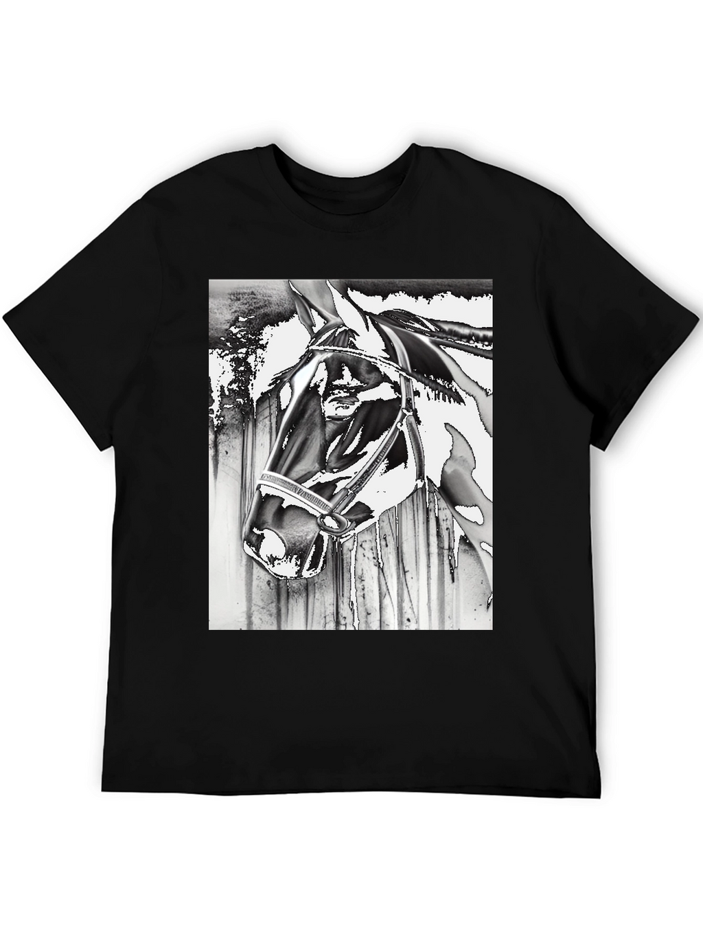 Horse Head Graphic Tee - Black Cotton Blend