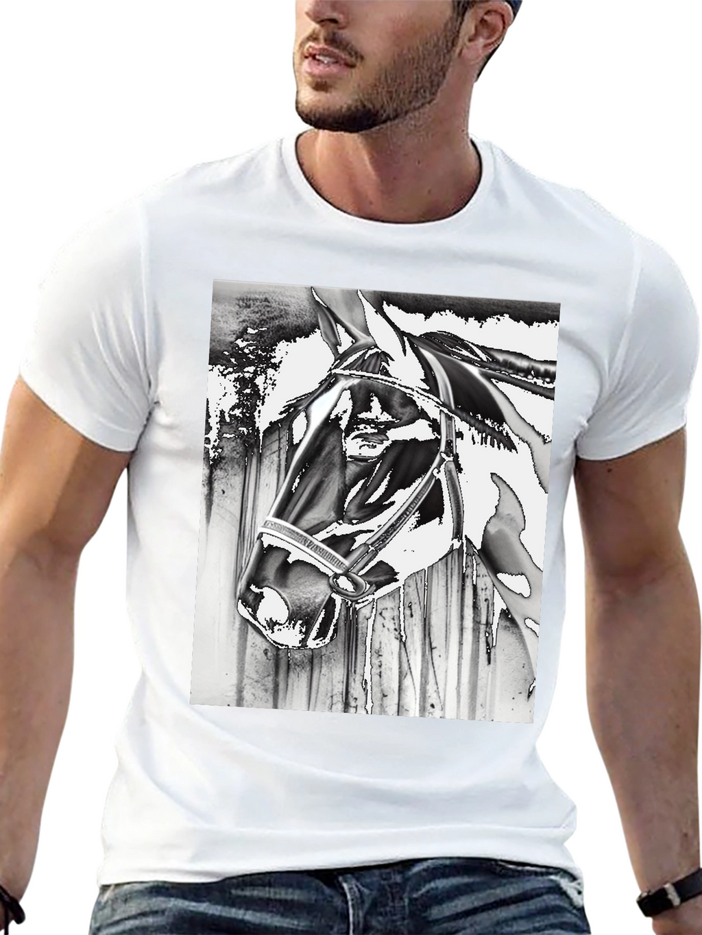Horse Head Graphic Tee - Black Cotton Blend