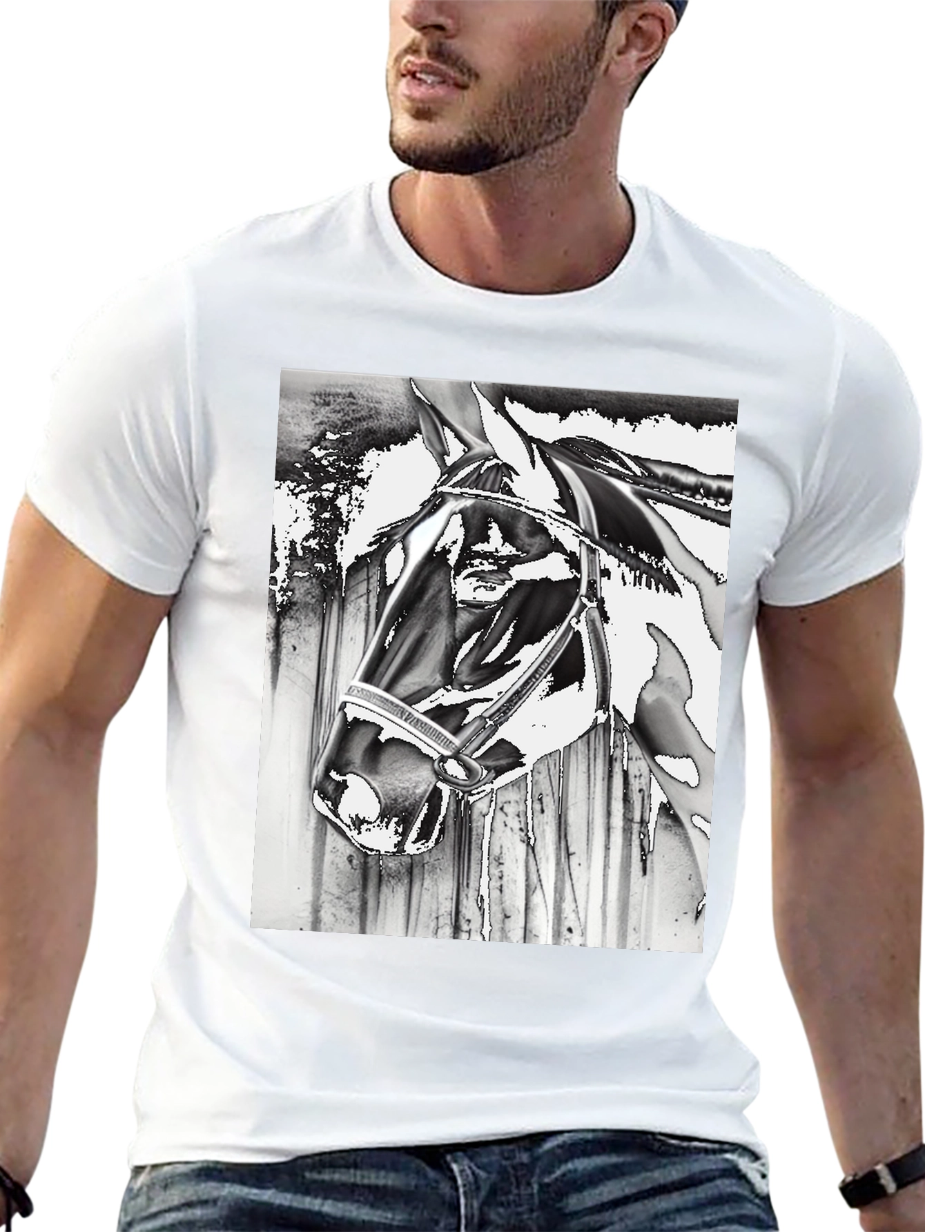 Horse Head Graphic Tee - Black Cotton Blend