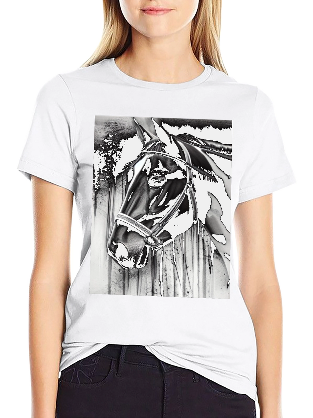 Horse Head Graphic Tee - Black Cotton Blend