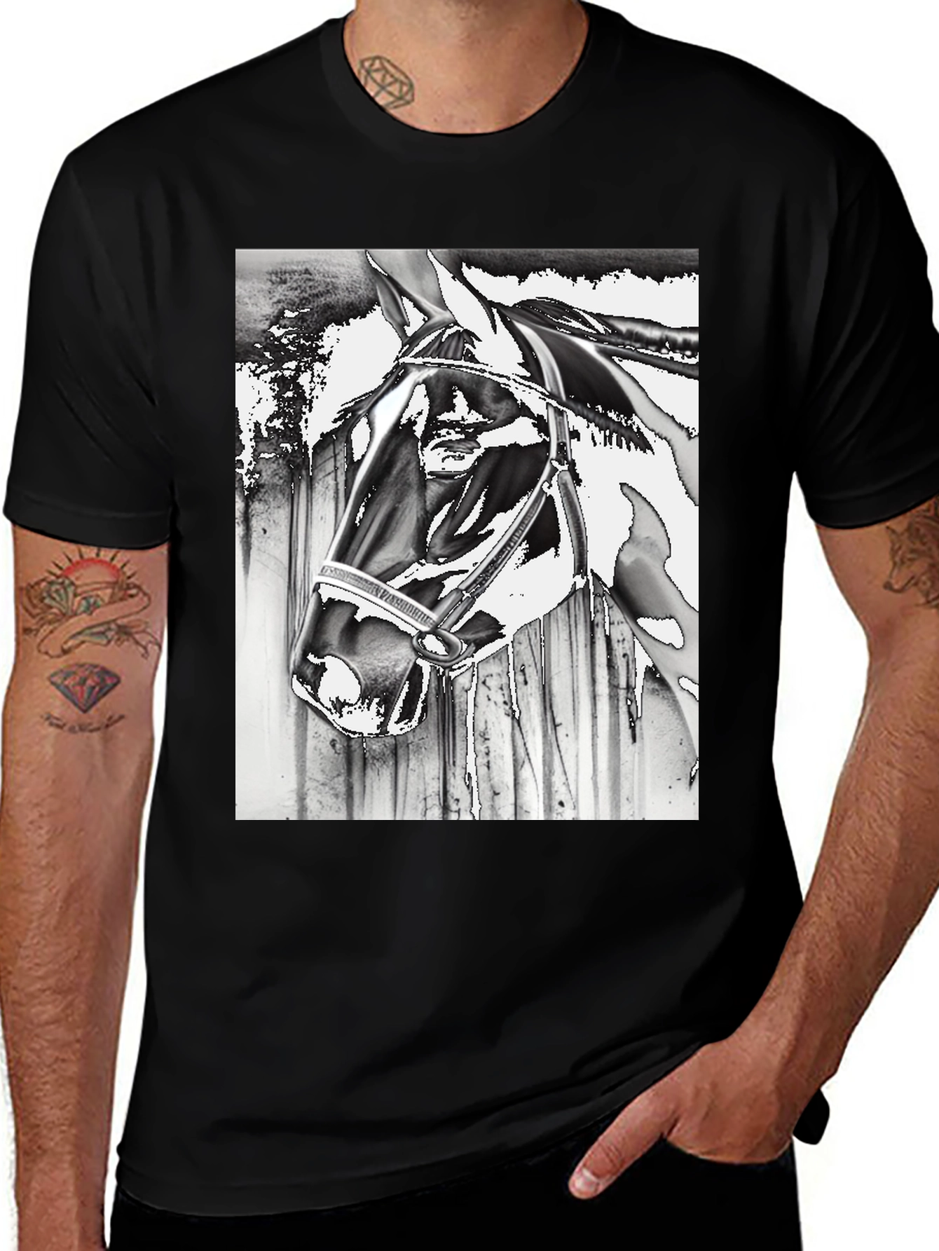 Horse Head Graphic Tee - Black Cotton Blend