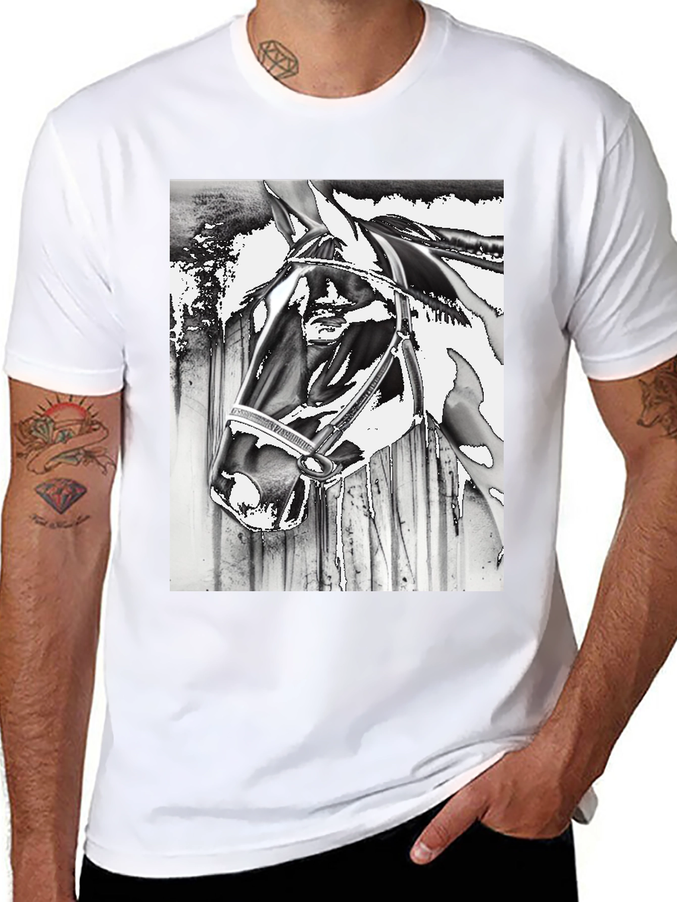 Horse Head Graphic Tee - Black Cotton Blend