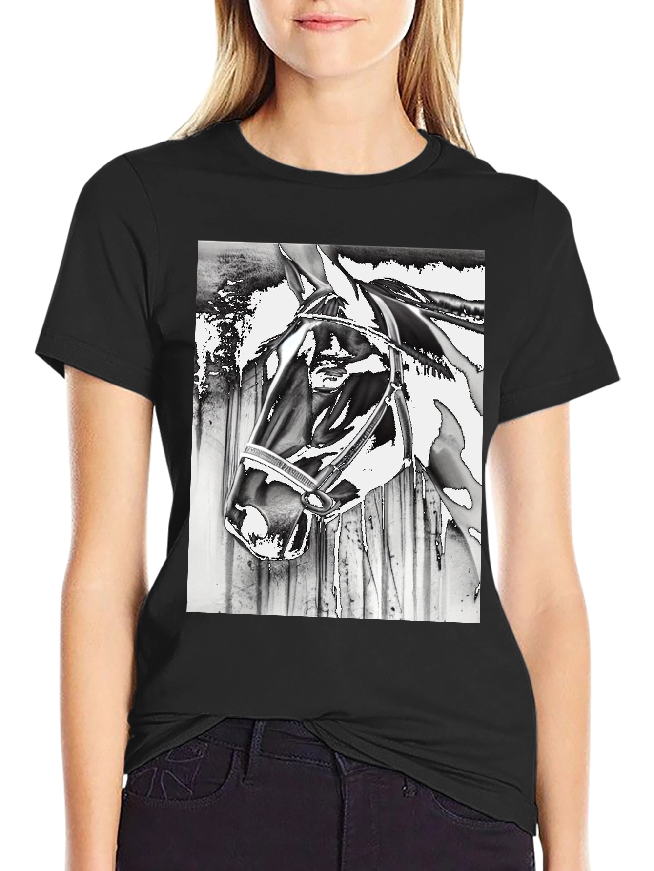 Horse Head Graphic Tee - Black Cotton Blend