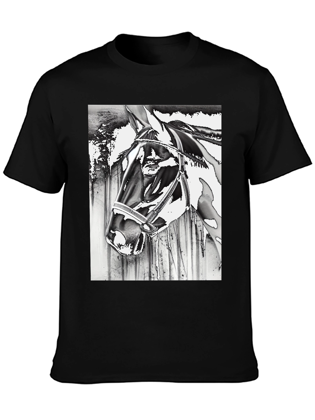 Horse Head Graphic Tee - Black Cotton Blend