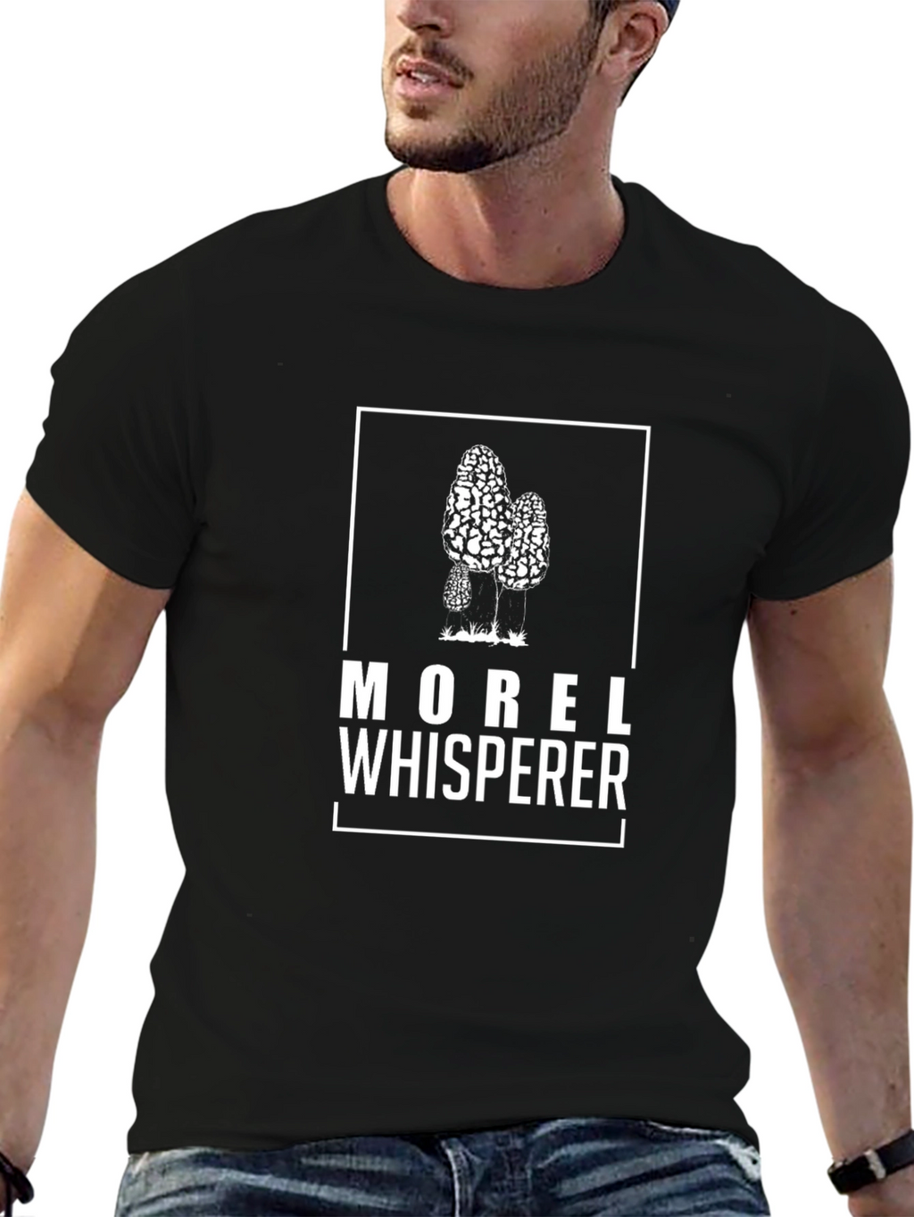 Morel Whisperer Black T-Shirt - Mushroom Hunter Tee