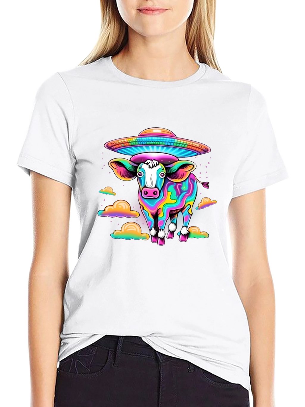 Trippy Cow UFO Abduction Graphic Tee