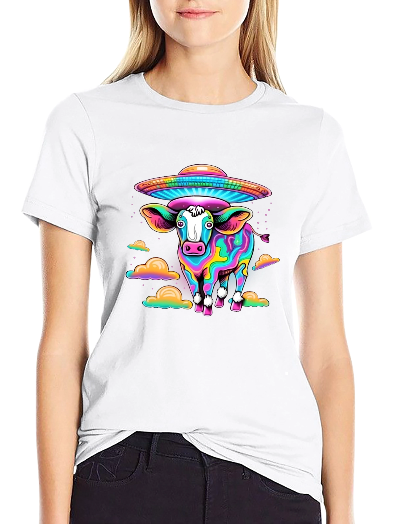 Trippy Cow UFO Abduction Graphic Tee