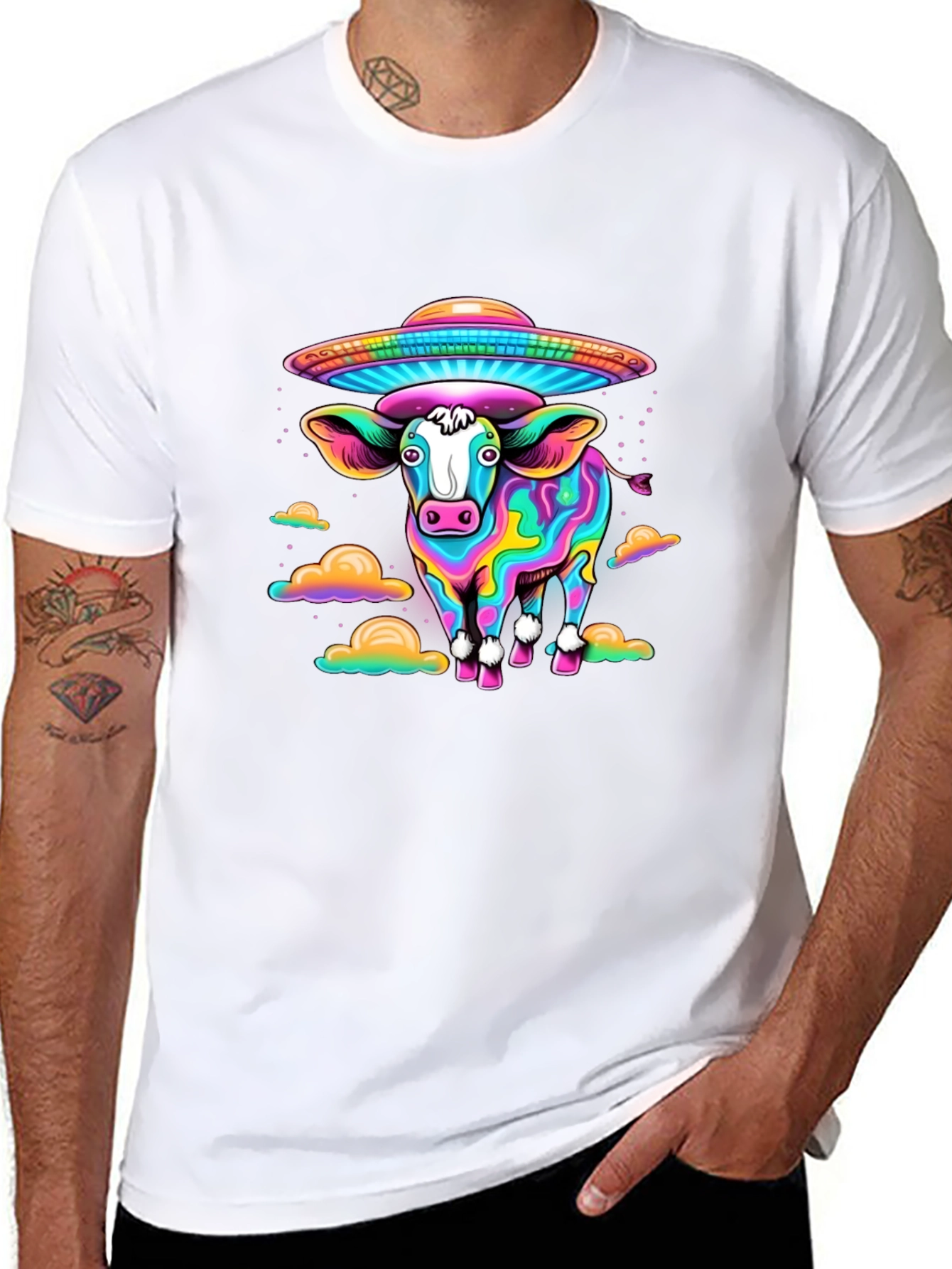 Trippy Cow UFO Abduction Graphic Tee