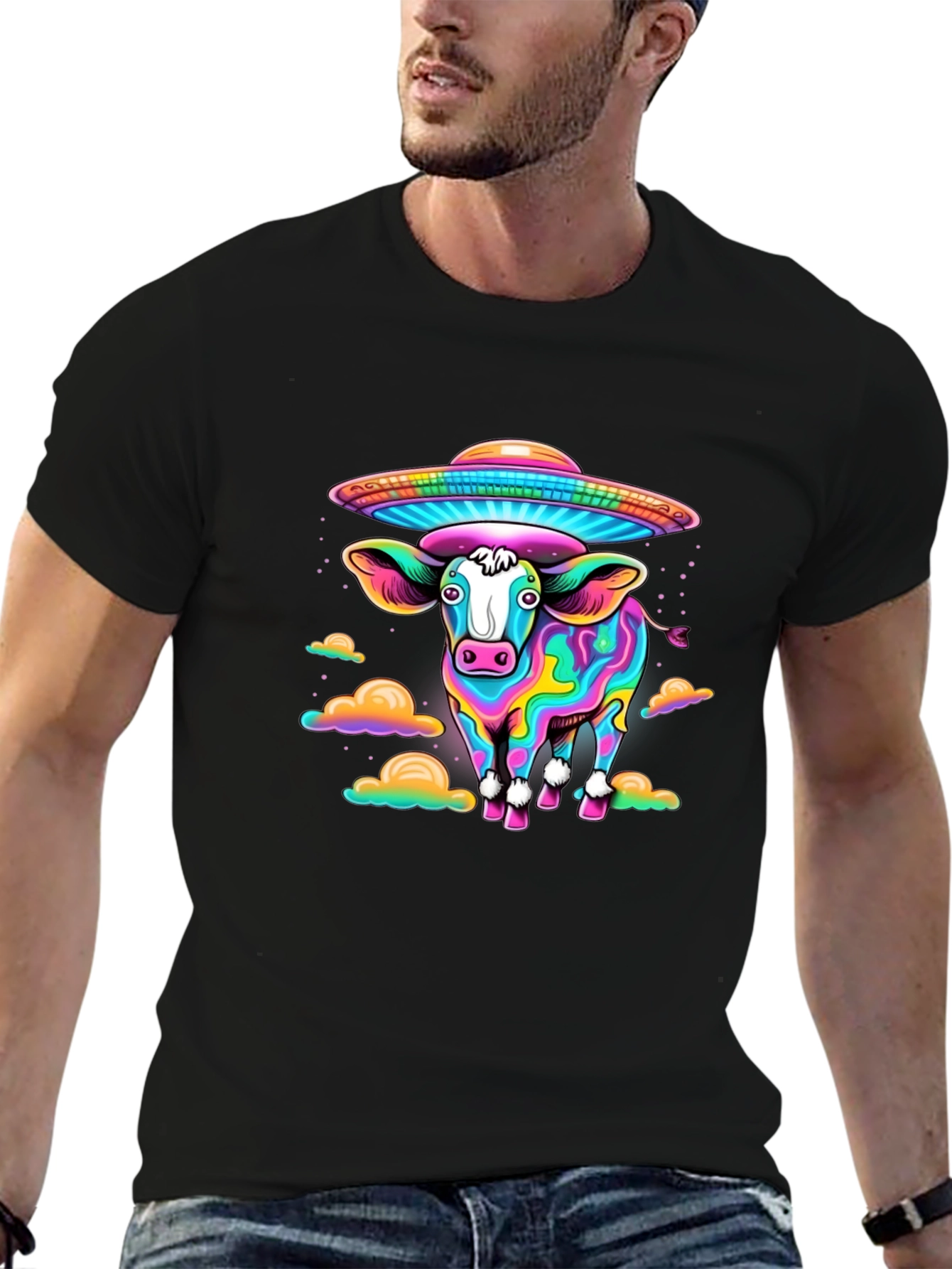 Trippy Cow UFO Abduction Graphic Tee