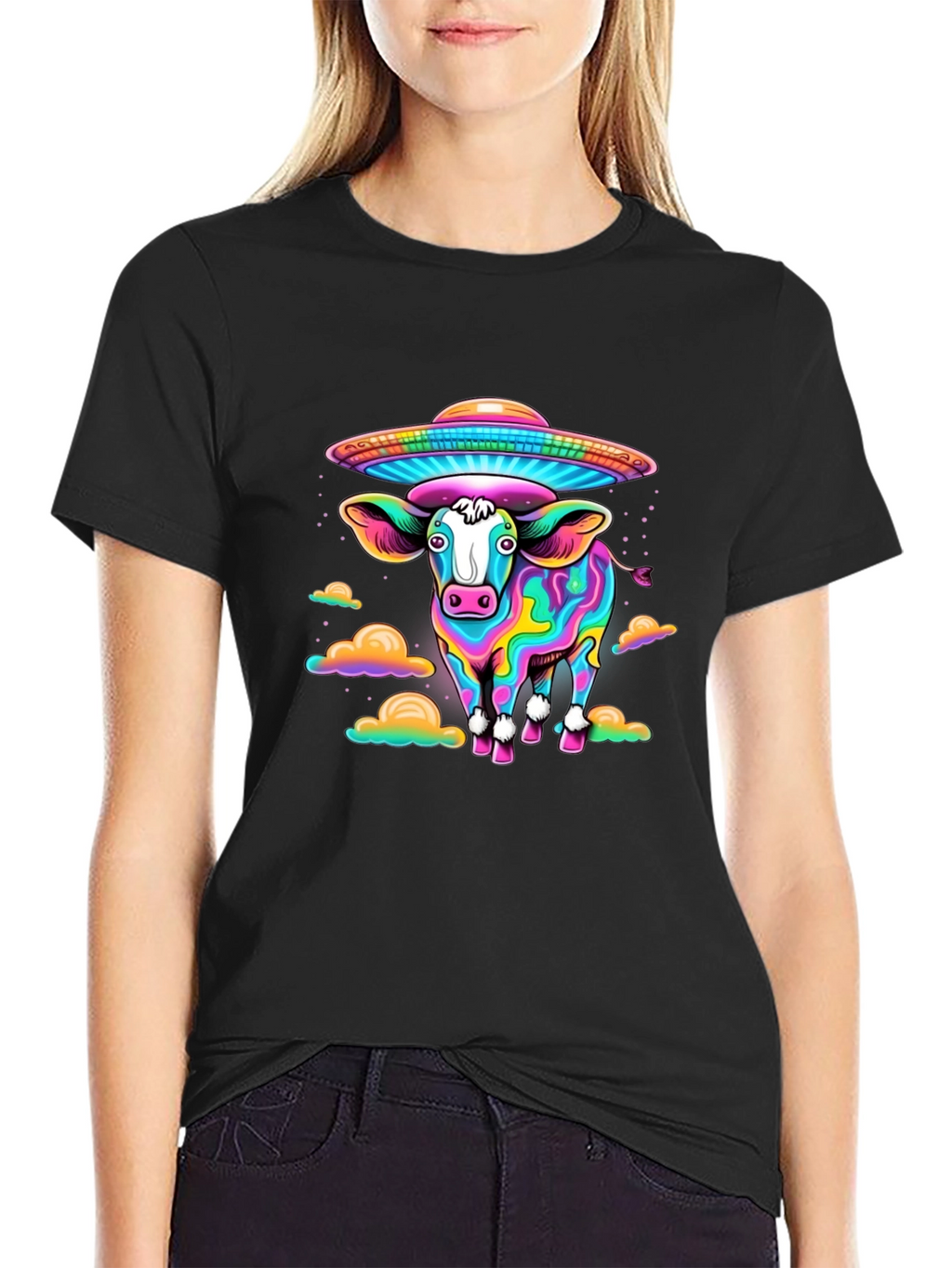 Trippy Cow UFO Abduction Graphic Tee