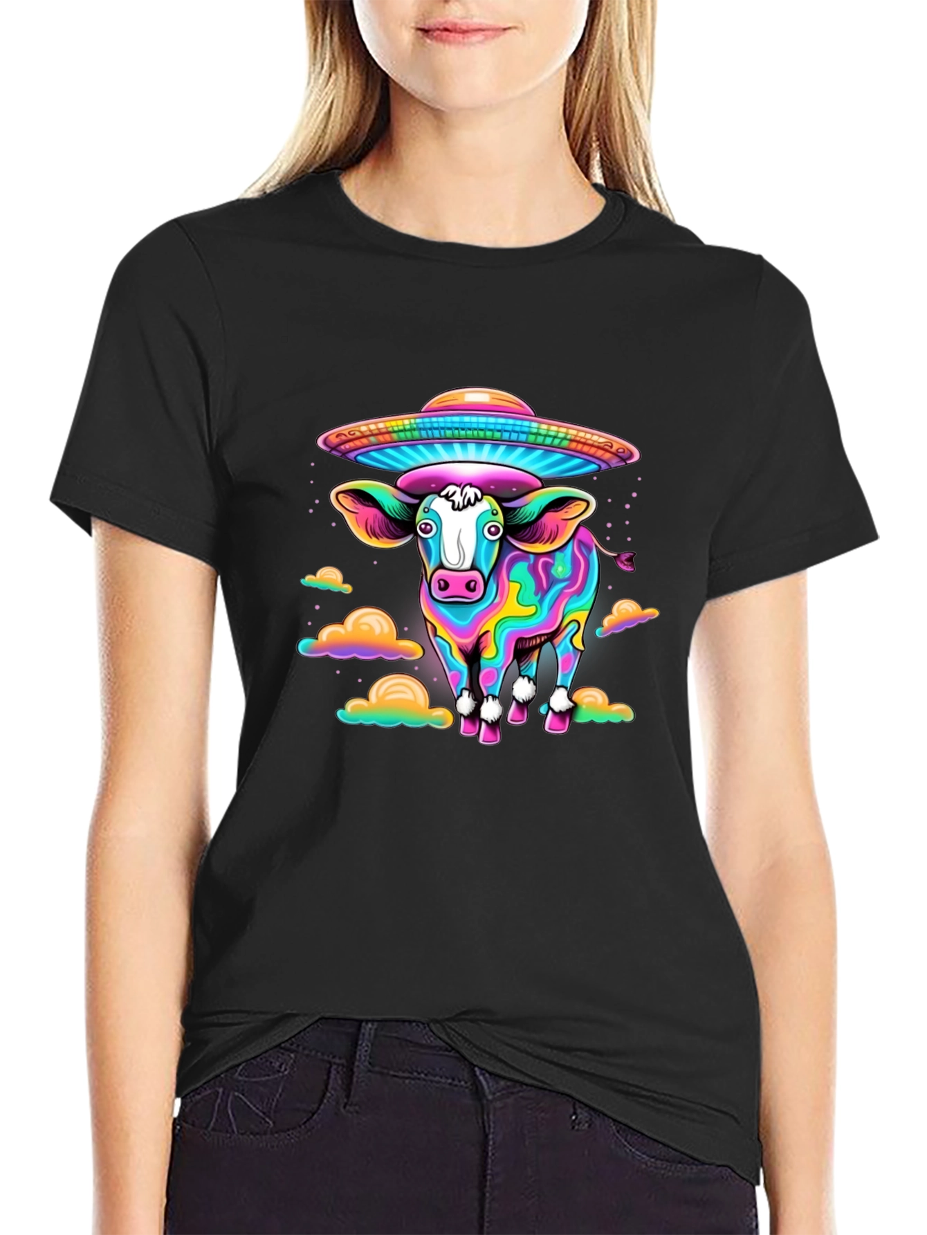 Trippy Cow UFO Abduction Graphic Tee