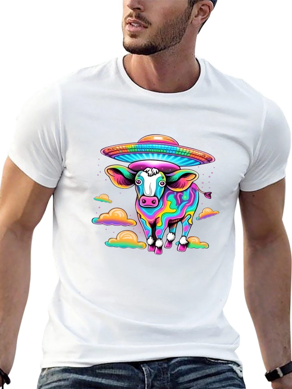 Trippy Cow UFO Abduction Graphic Tee
