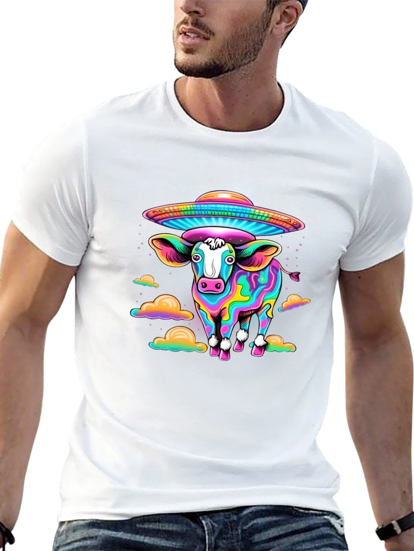 Trippy Cow UFO Abduction Graphic Tee