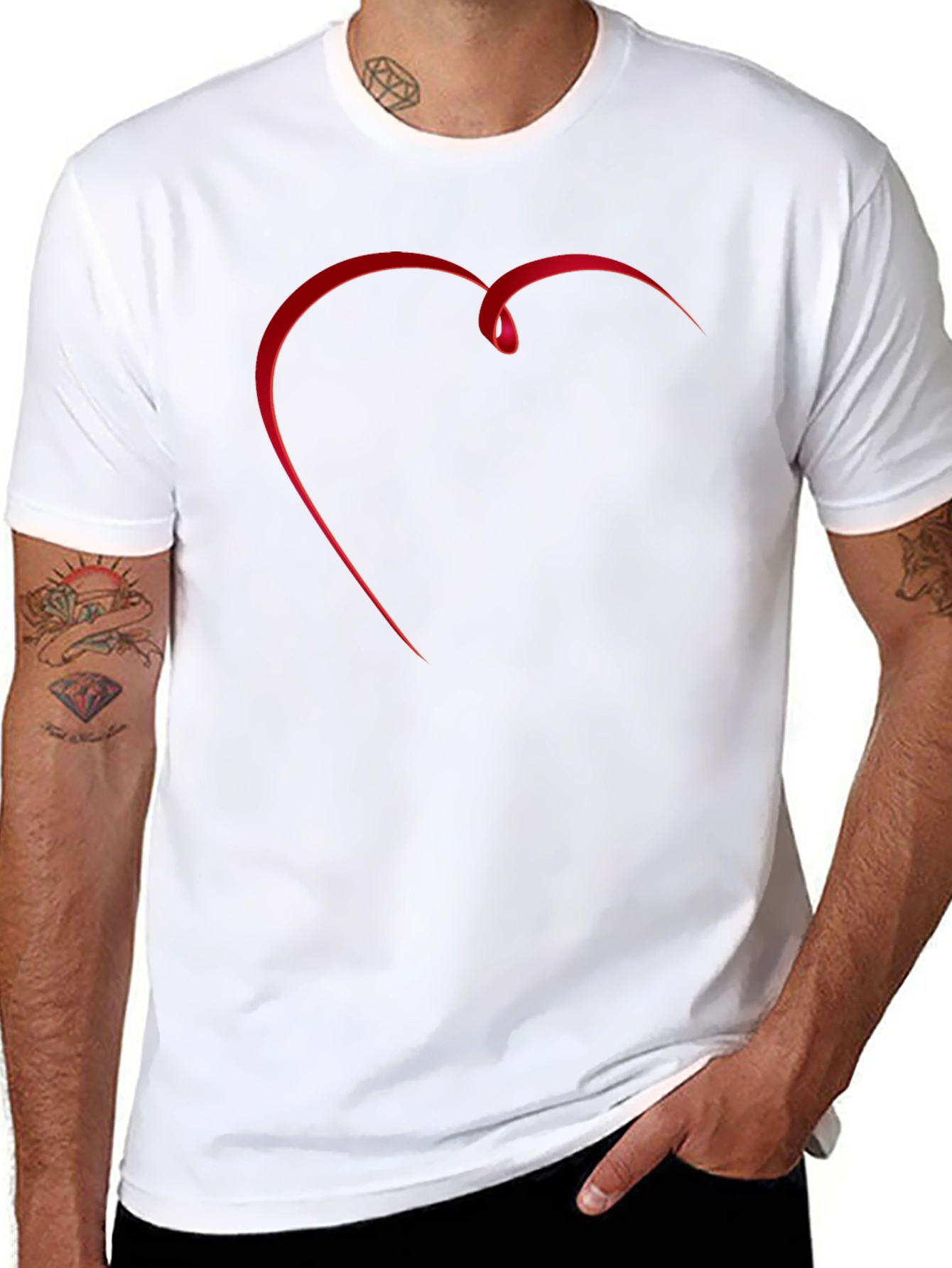Black T-Shirt with Red Ribbon Heart Graphic