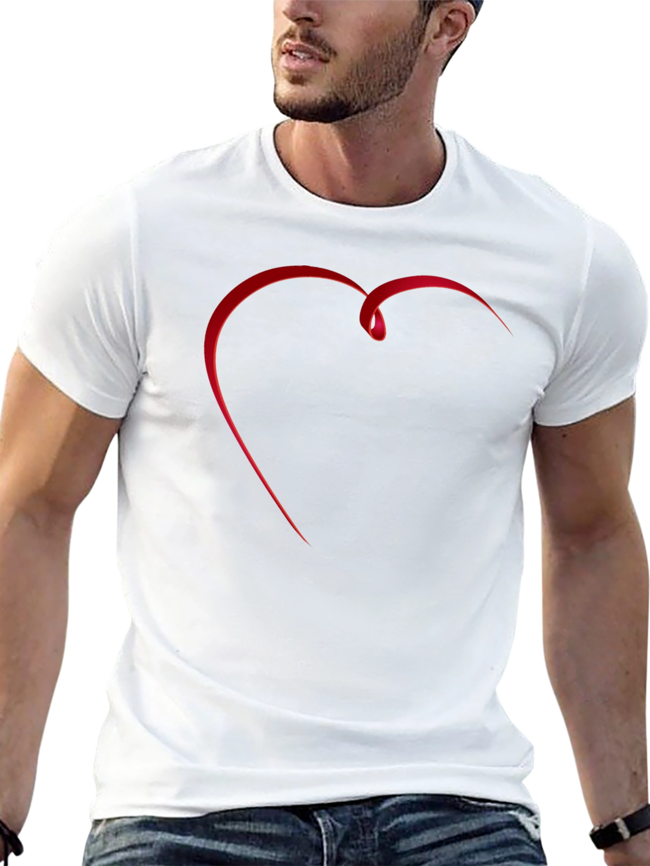 Black T-Shirt with Red Ribbon Heart Graphic
