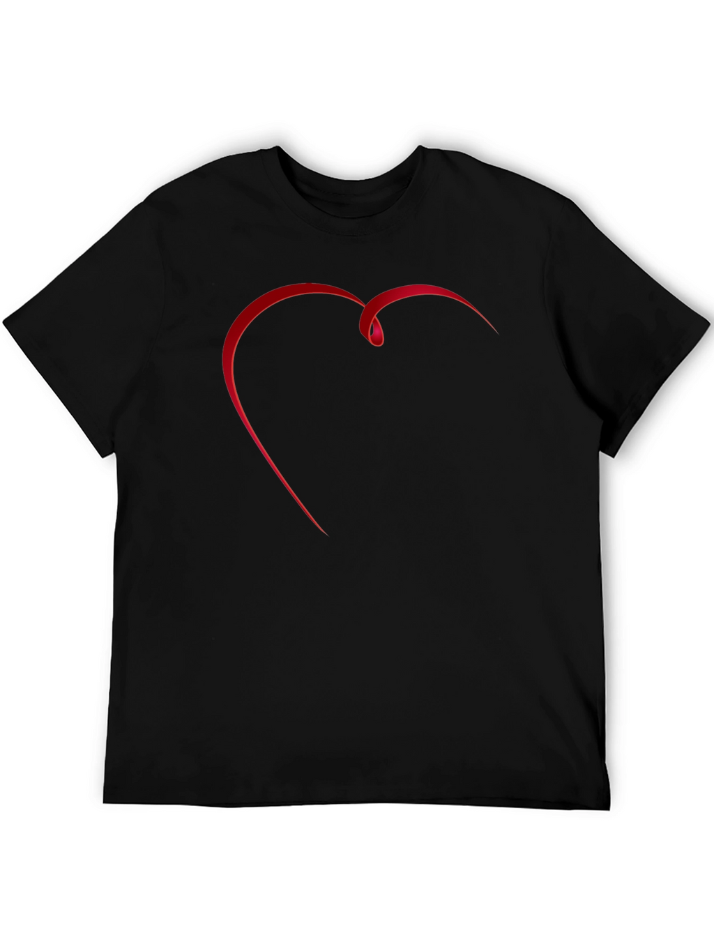 Black T-Shirt with Red Ribbon Heart Graphic