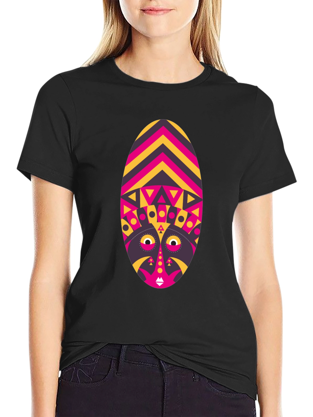 Tribal Mask Graphic Tee - Unique Design