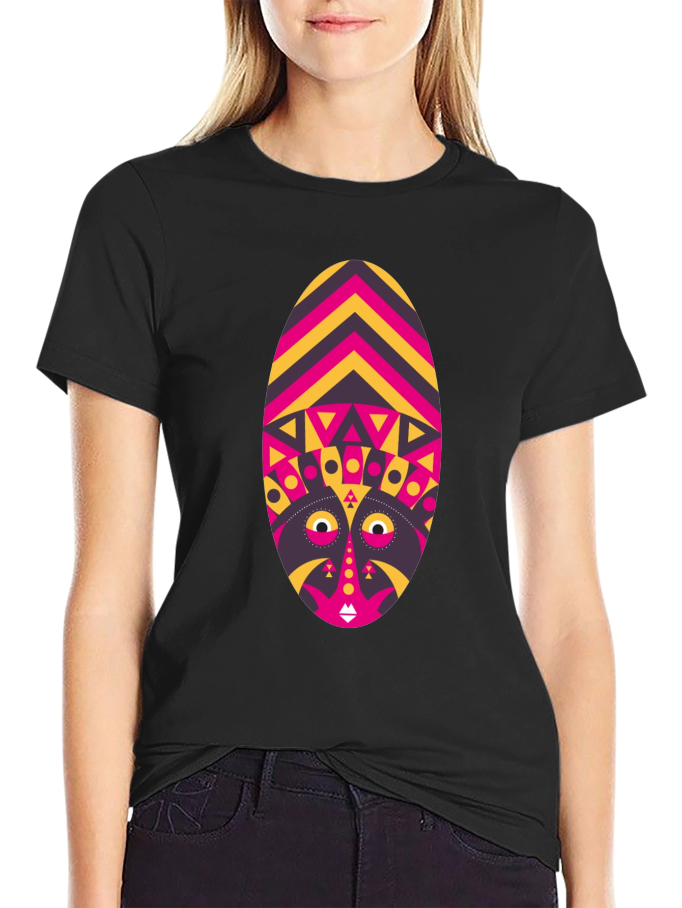 Tribal Mask Graphic Tee - Unique Design