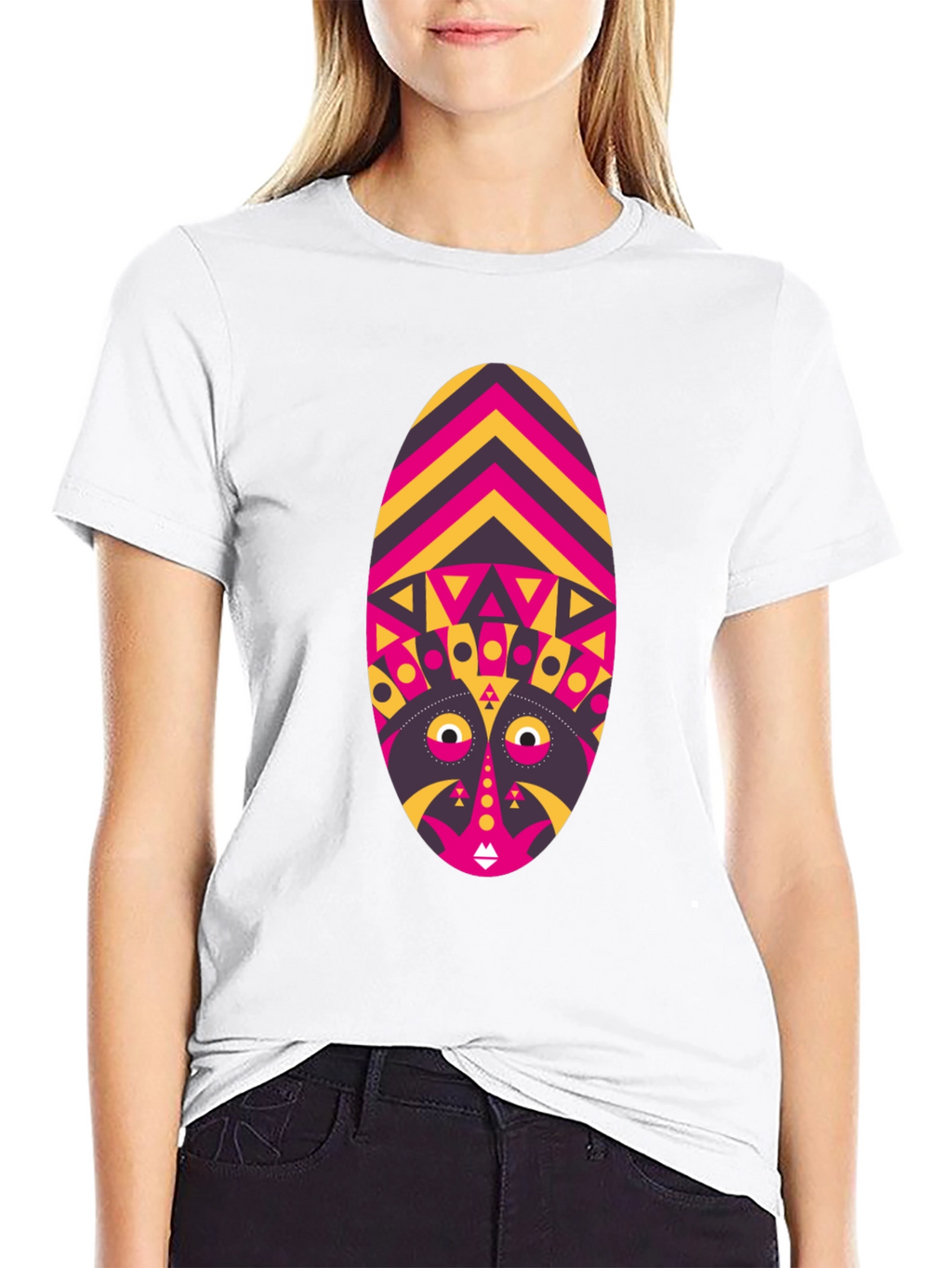 Tribal Mask Graphic Tee - Unique Design