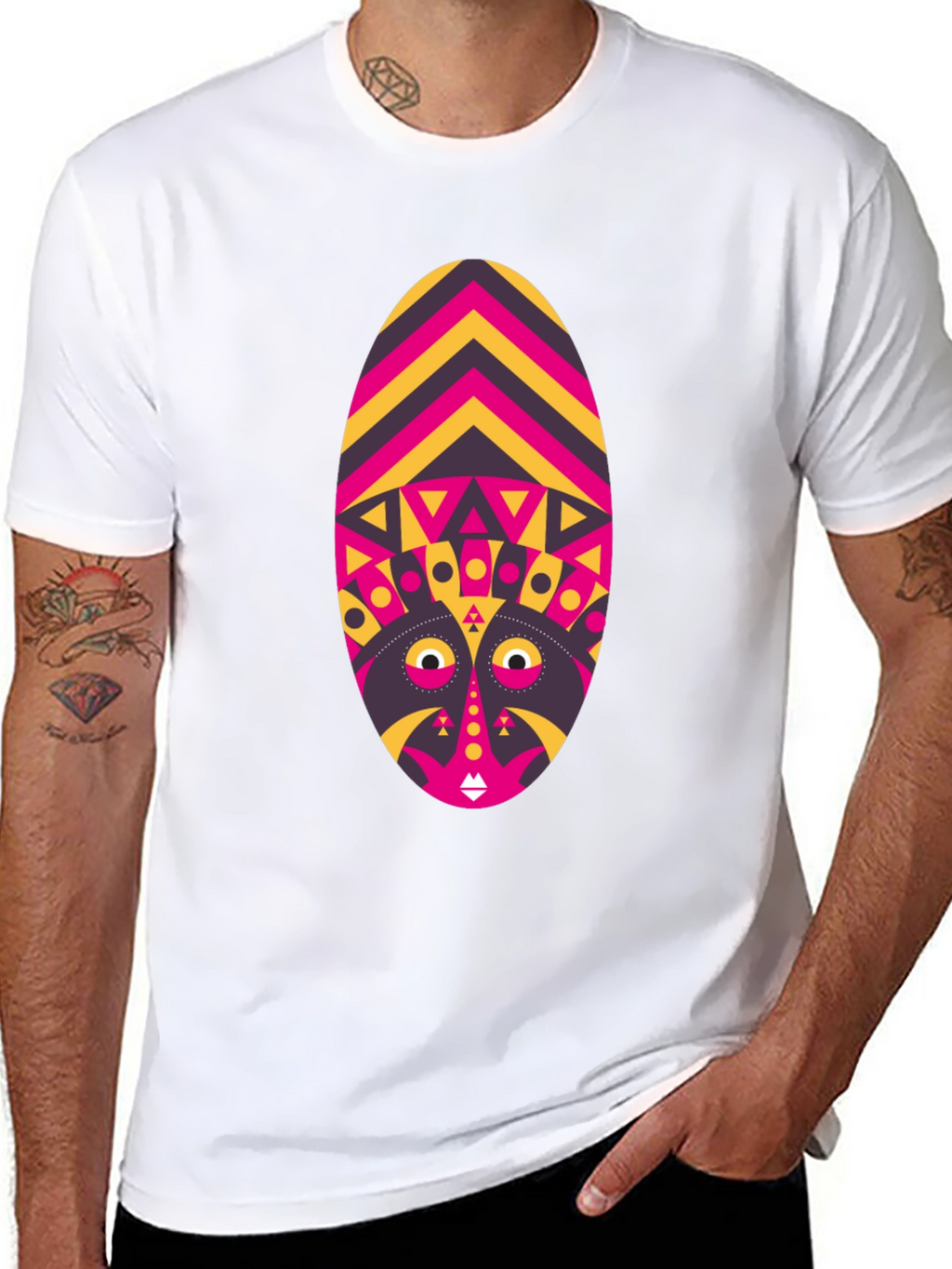 Tribal Mask Graphic Tee - Unique Design