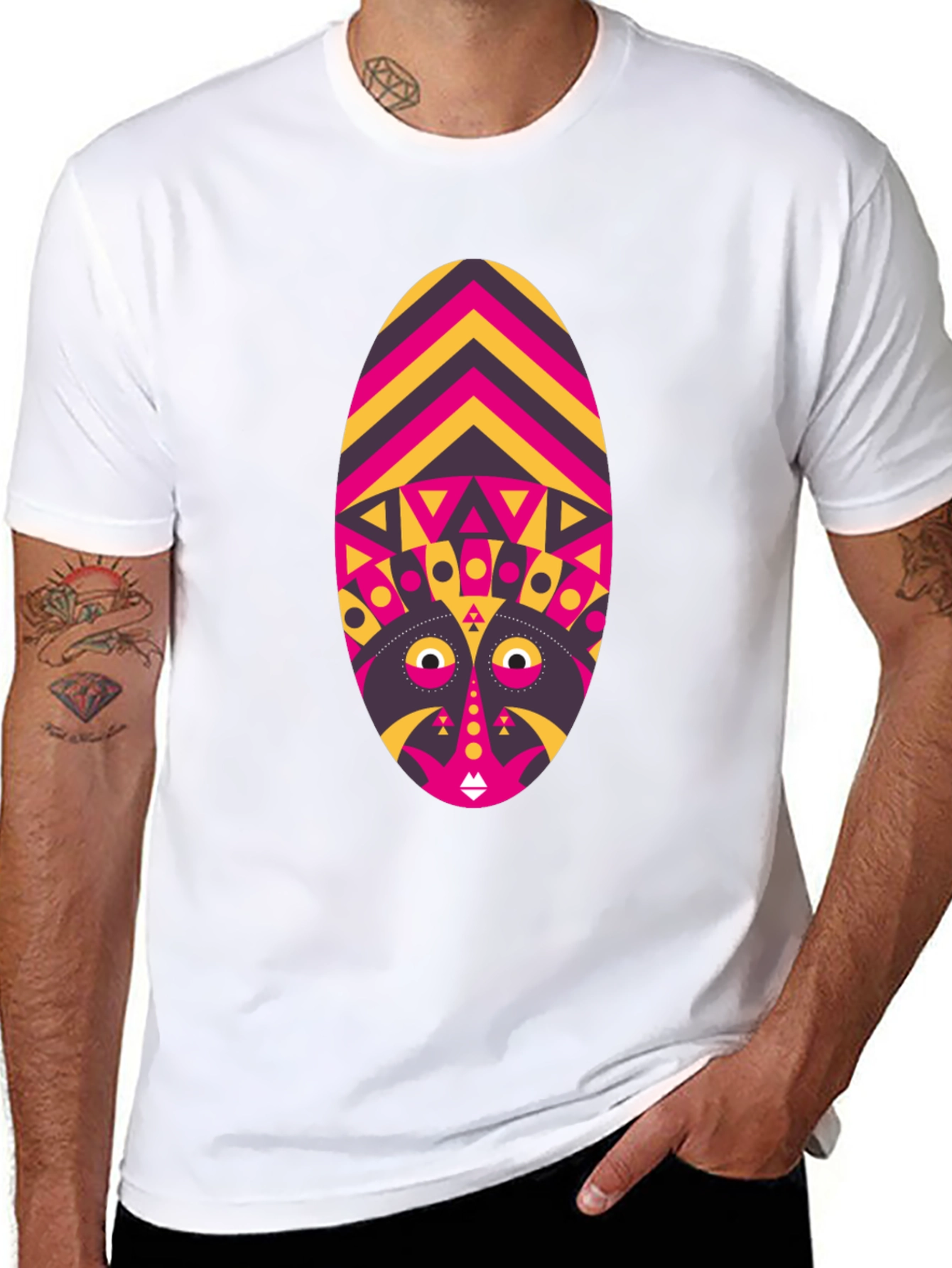 Tribal Mask Graphic Tee - Unique Design