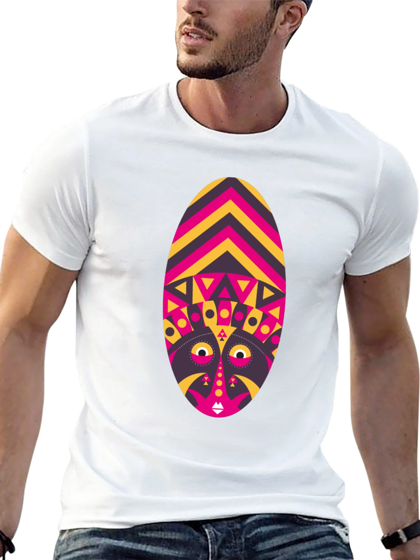 Tribal Mask Graphic Tee - Unique Design