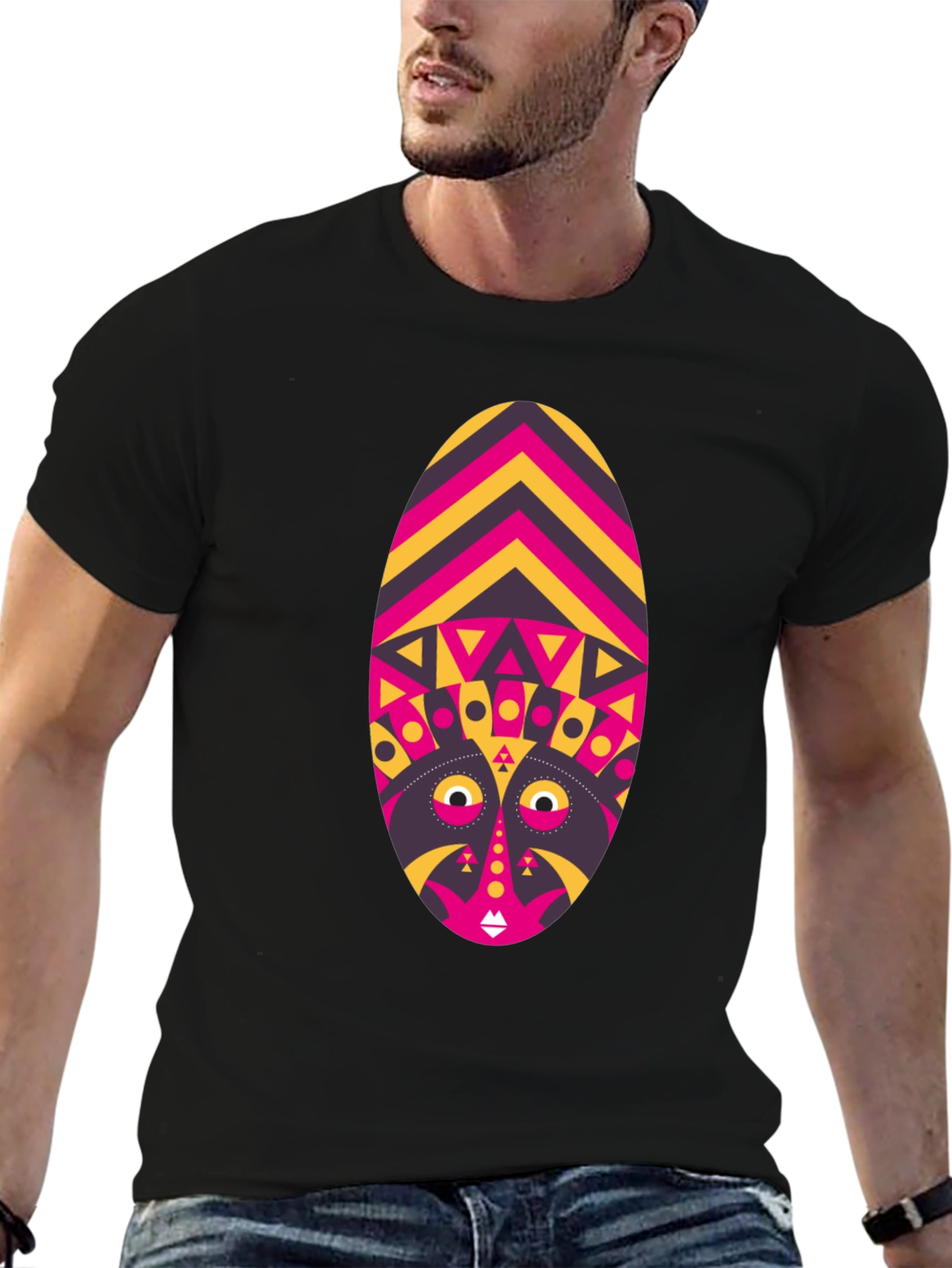 Tribal Mask Graphic Tee - Unique Design