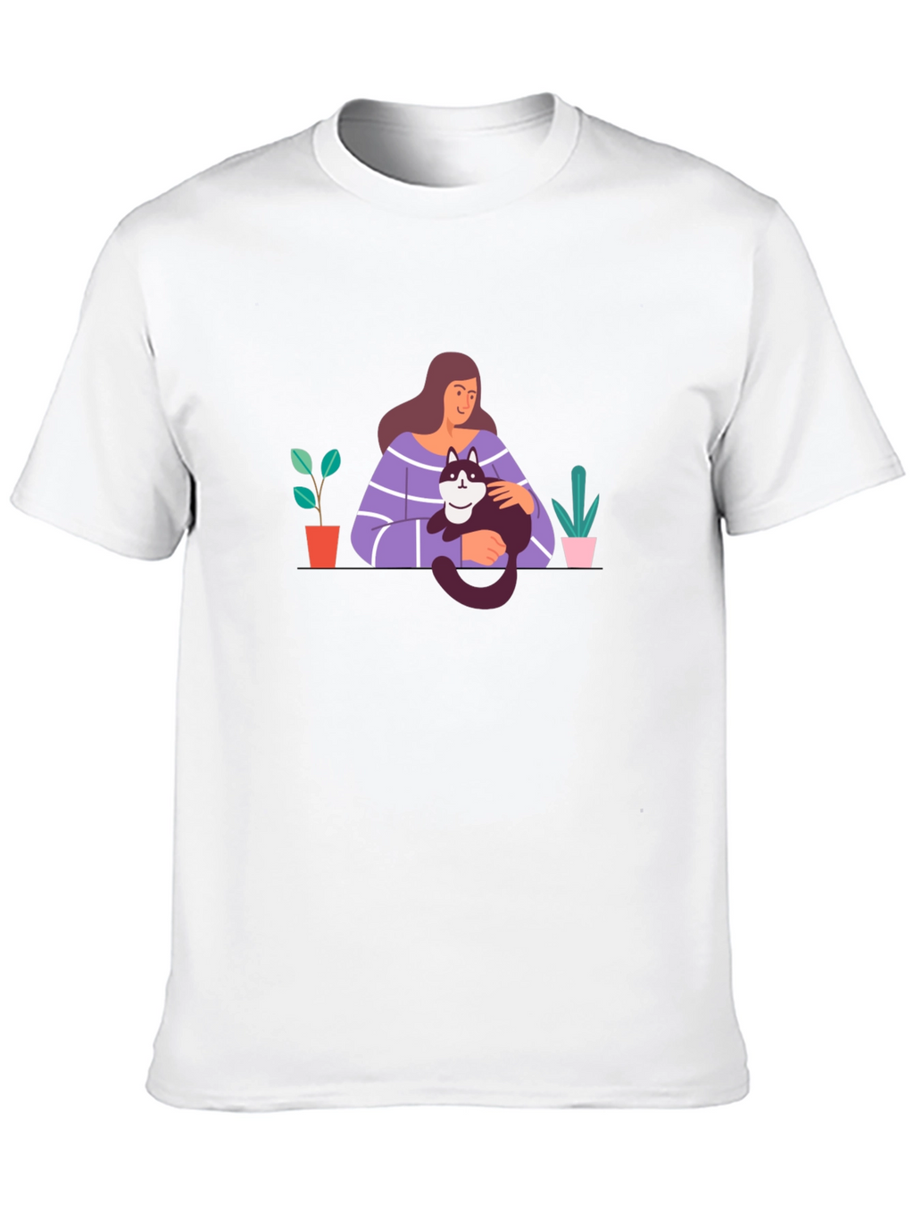 Cute Cat Lady Graphic Tee - Black Unisex T-Shirt