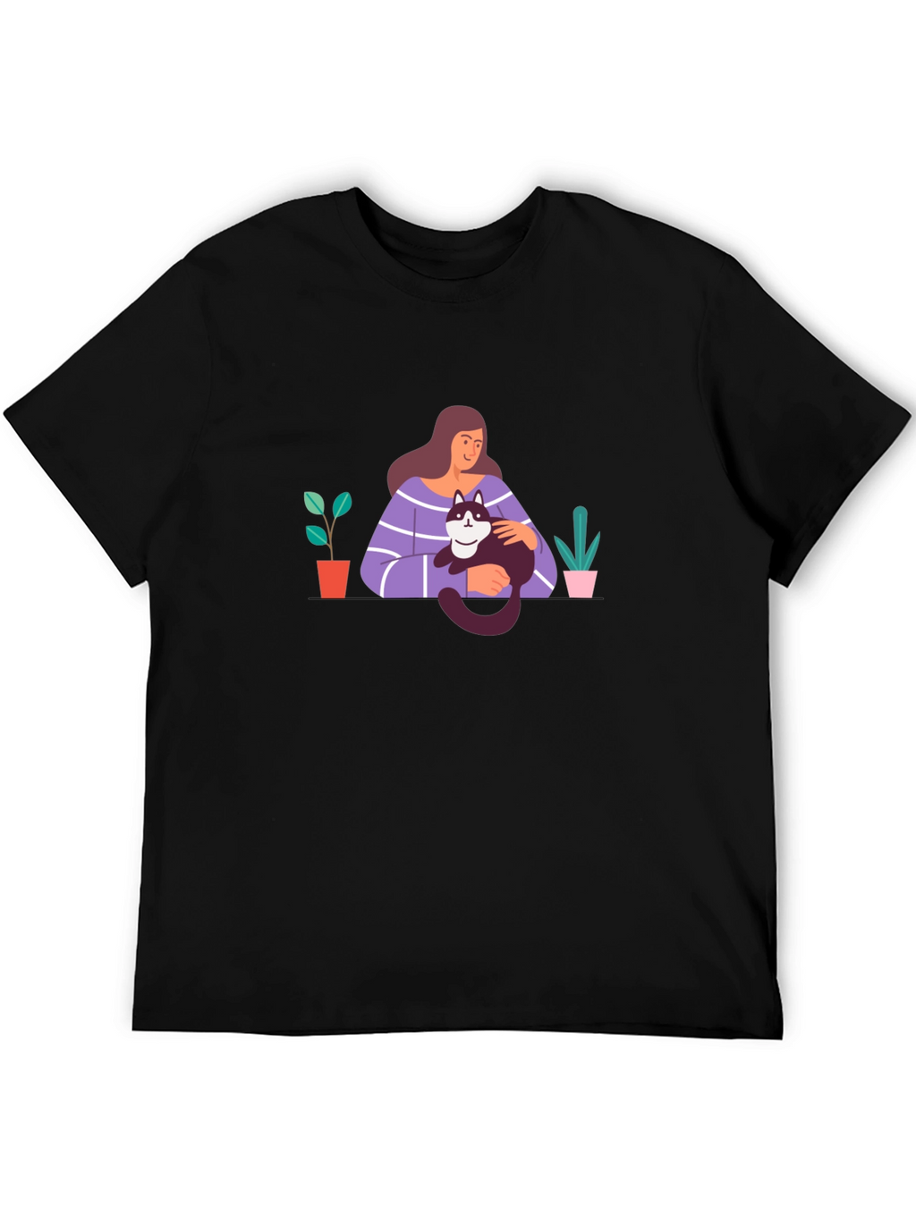 Cute Cat Lady Graphic Tee - Black Unisex T-Shirt
