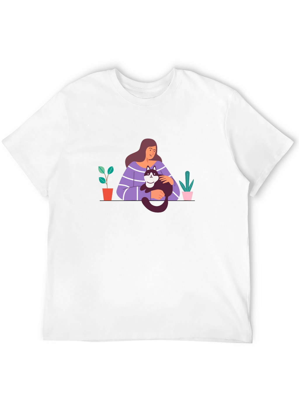 Cute Cat Lady Graphic Tee - Black Unisex T-Shirt