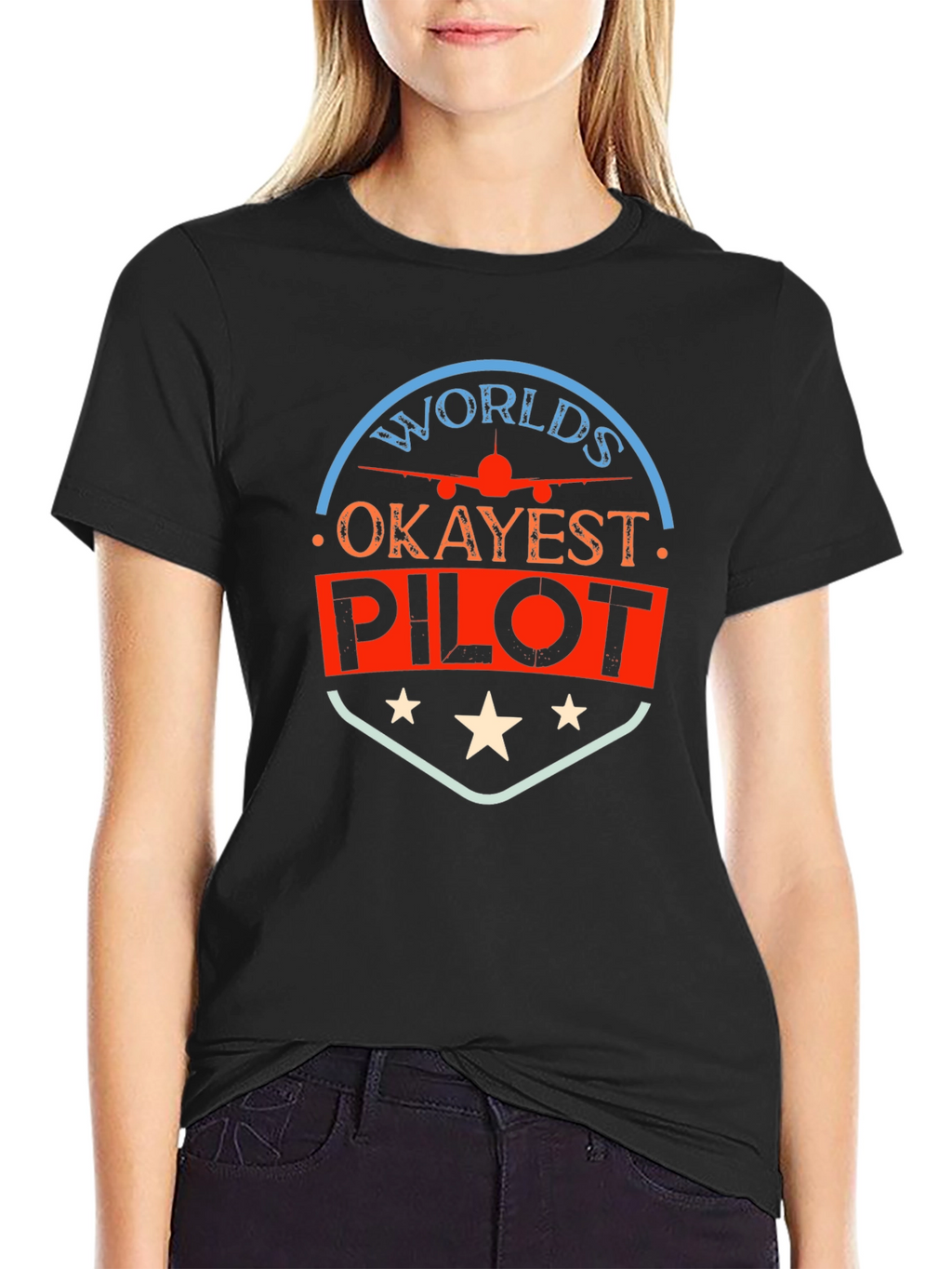 Worlds Okayest Pilot Black T-Shirt