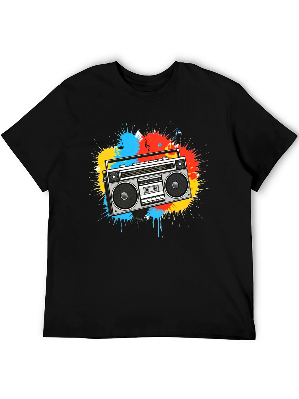 Boombox Splatter Graphic T-Shirt - Retro Style