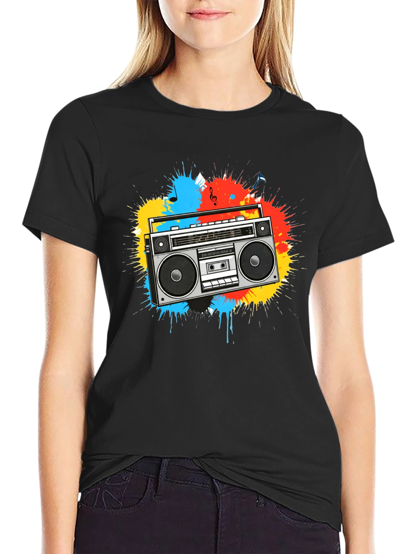 Boombox Splatter Graphic T-Shirt - Retro Style