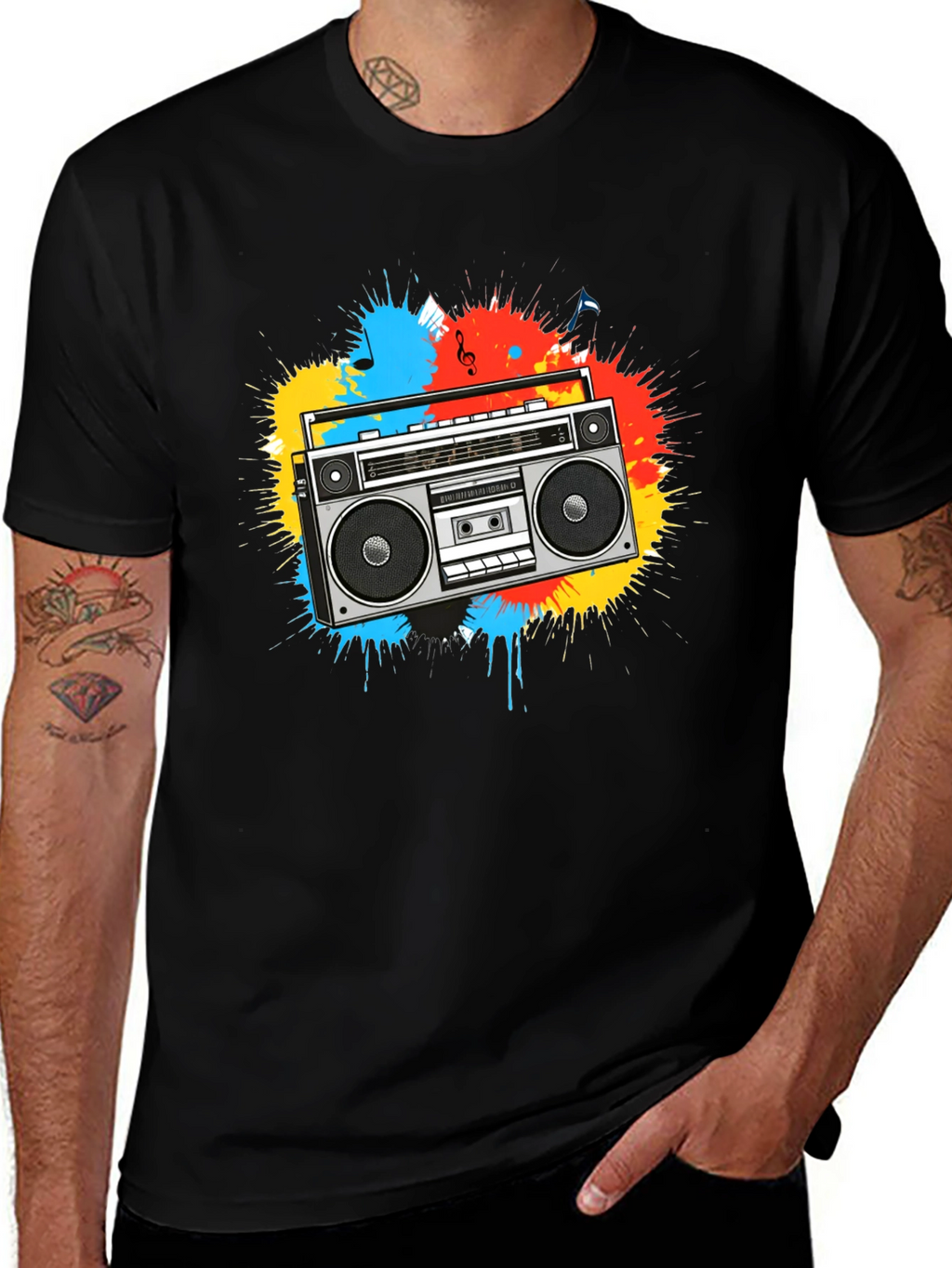 Boombox Splatter Graphic T-Shirt - Retro Style