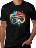 Boombox Splatter Graphic T-Shirt - Retro Style