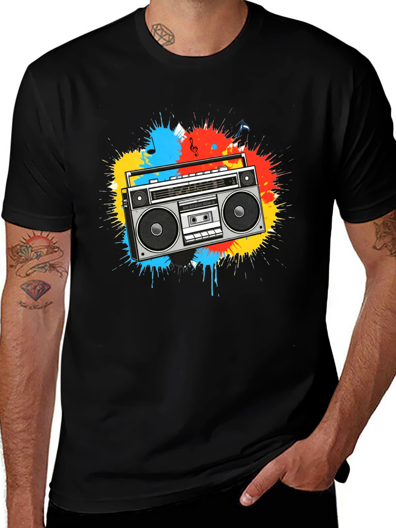 Boombox Splatter Graphic T-Shirt - Retro Style