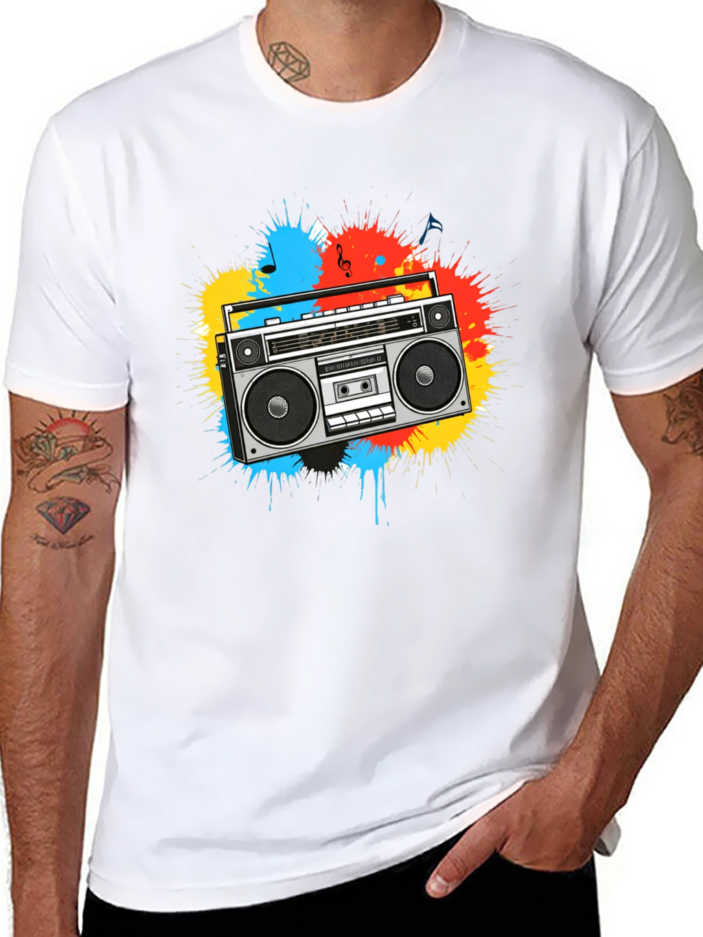 Boombox Splatter Graphic T-Shirt - Retro Style