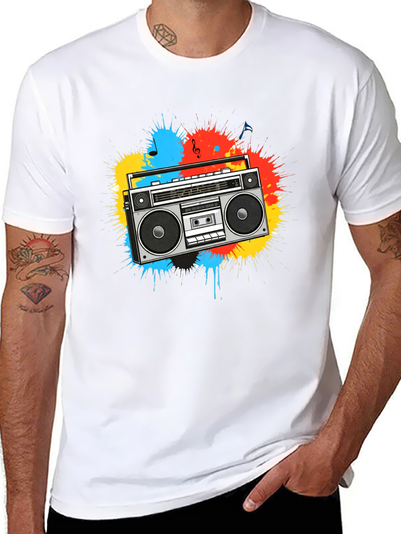 Boombox Splatter Graphic T-Shirt - Retro Style